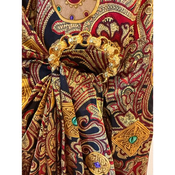 Vintage Richard Warren baroque silk dress 12 faux wrap dress - Picture 5 of 9